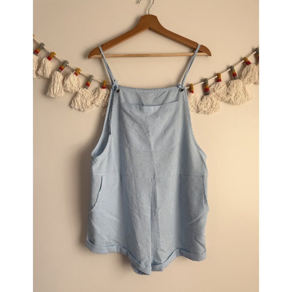 Princess Polly Light Blue Striped Linen Romper